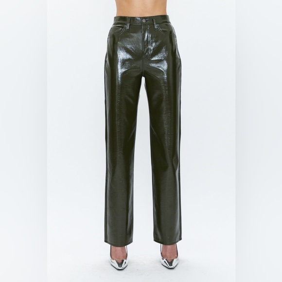 Pistola Cassie Super High Rise Straight - Olive Vinyl Size 29 - Picture 1 of 9